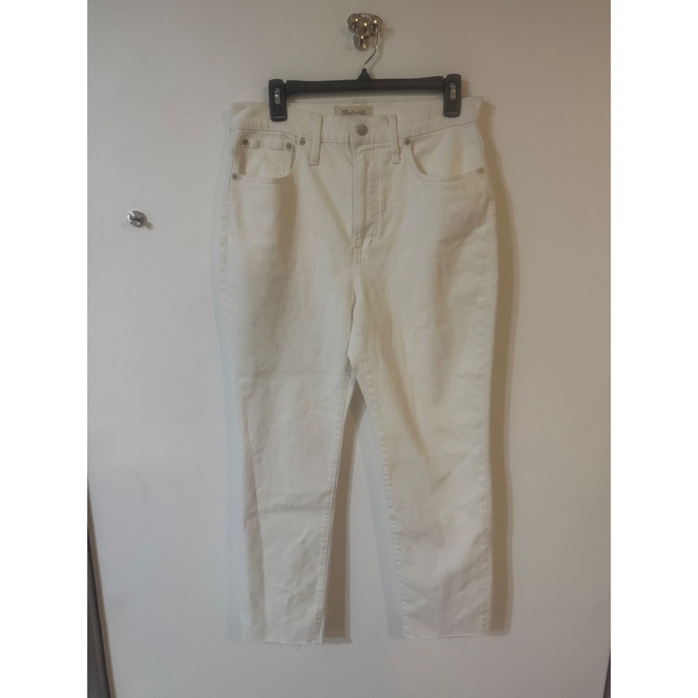 Madewell The Perfect Vintage Jean White High Rise Raw Hem 29 NEW BUT STAINED